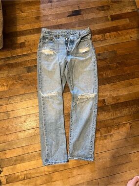 Levi's Light Blue Distressed Straight-Leg Jeans